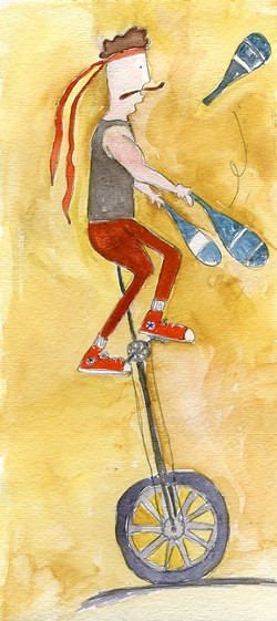 AMAZING FEATS :  Mark Wilder sparks smiles and laughs on one wheel. - ILLUSTRATION BY LAUREN COOK