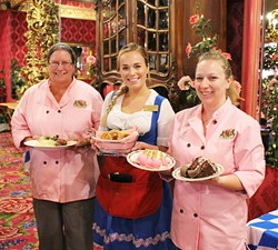 GUTTENTAG:  From left, Madonna Inn kitchen manager Jacqui Hanover, server Morgan Enbitt, and assistant kitchen manager Seren Bardwell are ready to serve up German eats and Firestone beer at Madonna Inn&rsquo;s Oktoberfest this Oct. 2 and 3 at the Expo Center. - PHOTO BY AUDREY PEARCE; COURTESY OF THE MADONNA INN
