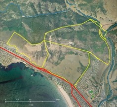 PRESERVATION DESTINATION:  The parcels making up the proposed Pismo Preserve are outlined in yellow and Highway 101 is in red. - MAP COURTESY OF THE LAND CONSERVANCY OF SLO COUNTY