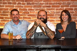 CHICKEN OR THE EGG:  The Hatch co-owners Eric Connoly and Maggie Cameron pose for a photo with executive chef Mateo Rogers (middle) at their new Paso Robles restaurant. - PHOTO BY HAYLEY THOMAS