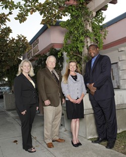 GROVER BEACH :  Two candidates are running for mayor, and three candidates are vying for two seats on the city council. From left to right: Debbie Peterson, Chuck Ashton, Karen Bright, and John Shoals. Liz Doukas is not pictured. - PHOTO BY STEVE E MILLER