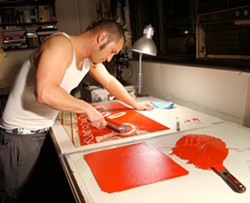 THE MASOCHIST AT WORK :  The process of creating linoleum block prints is intense, as is the art itself. - IMAGE COURTESY OF DAVE LEFNER