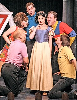YELLOW SNOW? :  In the Melodrama&rsquo;s Villain&rsquo;s Vaudeville Review, Snow White (Katie Worley) trades in her good girl image, with the help of various nefarious villains, played by (clockwise from bottom left) Billy Breed, Natasha Harris, Andrew Beck, Chuck McLane, and John Keating.