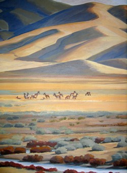 NOW YOU SEE THEM :  A section of a mural by artist John Iwerks in the Carrizo Plain National Monument visitor center depicts a herd of pronghorn antelope. - PHOTO BY KATHY JOHNSTON