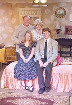 AWKWARD FAMILY PHOTO :  Joe Eister, Jill Turnbow, Christina Fountain, and Kasady Riley star in Tennessee Williams&rsquo; The Glass Menagerie, directed by Nehemiah Persoff, at the Pewter Plough Playhouse. - PHOTO BY BRETT WHITE