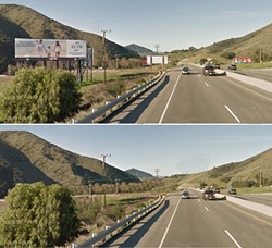 WITH AND WITHOUT:  Pictured is Highway 101 north of San Luis Obispo as it stands today, and what it could look like without billboards. - PHOTO AND PHOTO ILLUSTRATION COURTESY OF PS101
