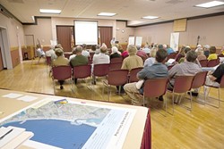 GET MOVING :  Morro Bay and Cayucos residents met with engineering firm Dudek to identify alternative sites for a planned joint-community sewage treatment plant upgrade. - PHOTO BY STEVE E. MILLER