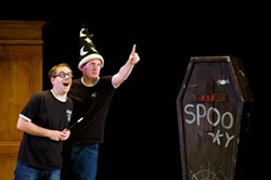 DODGY MAGIC:  An adoring Harry (James Percy, left) admires Dumbledore's (Delme Thomas) finger wand in the Potter parody 'Potted Potter.' - PHOTO COURTESY OF CAL POLY ARTS