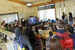 BREAKFAST WITH OBAMA :  Watching pre-inauguration TV at the Cuesta student center. - PHOTO BY STEVE E. MILLER