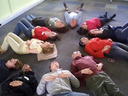 IN STITCHES :  Typical Laughter Yoga classes are so merry, participants exhaust themselves giggling. - PHOTO COURTESY BOB BANNER