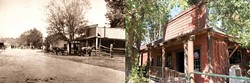THEN AND NOW :  The tree in front of the rustic Pozo Saloon is considerably bigger today than it was in 1870, when the photo at left was taken. Aside from that, the saloon's exterior remains largely the same. - PHOTO COURTESY OF POZO SALOON