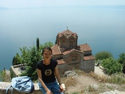 BEING THERE :  Mei-Ling Liu visited the St. Jovan Church at Kaneo, Ohrid. The church was featured in the Macedonian film Before the Rain.