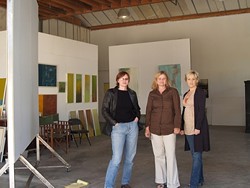 TRIPLE THREAT :  (left to right) Anne Stahl, Carol Paquet, and Xenia Madison are the creative inhabitants of CorkStop Studio, a new exhibit and working space in Corbett Canyon. - PHOTO BY ASHLEY SCHWELLENBACH