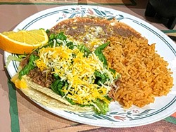PORTIONS BE DAMNED:  The &ldquo;mini taco combo&rdquo; with rice and beans at Las Cazuelas is anything but minuscule. Warning: No matter what you order, you will leave full. - PHOTO BY REID CAIN