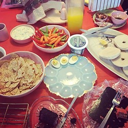 BLESS THIS MESS :  Picking at the food all day long has become a Broncos and Brunch tradition. Go Broncos! - PHOTO BY HAYLEY THOMAS