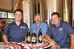 TIME TO TAP IT:  From left, Tap It Brewing Company Events and Marketing Manager Mike Fogarty, Corporate Controller Matt Dolman, and Head Brewer Ryan Aikens are hosting a SLO Beer Week warm-up event and afterparty this week. - PHOTO BY HAYLEY THOMAS