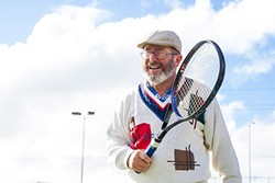 GET OUT AND MOVE:  Senior citizen Hans Reithofer spends several days a week playing tennis at the Minami Park tennis courts in Santa Maria, which are free for anyone to use. - PHOTO BY JAYSON MELLOM