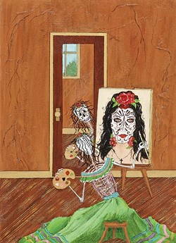 SO VAIN:  Anita Moore-Wells&rsquo; &ldquo;muertos&rdquo; paintings usually involve dancing and music, but in Vanity a skeleton paints a self portrait that doesn&rsquo;t mimic reality. - IMAGE COURTESY OF ANITA MOORE-WELLS