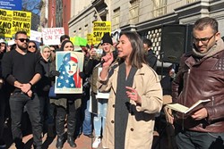 NEW VOICES:  San Luis Obispo High School graduate Bella Stenvall addresses protestors at a Washington, D.C., rally in support of Muslims and refugees. - PHOTO COURTESY OF BELLA STENVALL