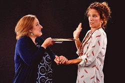IT TAKES TWO:  A parent and a teacher, Corryn and Heather (Elizabeth Stuart, Polly Firestone Walker), come together for an explosive meeting regarding Corryn&rsquo;s son Gidion in PCPA&rsquo;s production of 'Gidion&rsquo;s Knot.' - PHOTO COURTESY OF LUIS ESCOBAR REFLECTIONS PHOTOGRAPHY STUDIO