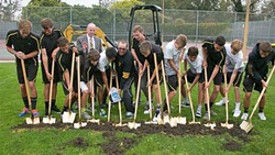DIGGING UP NEW BEGININNGS:  SLO High students and administrators broke ground on new tennis courts in May. - PHOTO COURTESY OF SAN LUIS OBISPO COASTAL UNIFIED SCHOOL DISTRICT