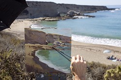 PICTURE PERFECT VIEW:  Artist Rita Pacheco returned to SLO County after 10 years to capture the view from Spooners Cove at Monta&ntilde;a de Oro for Studios on the Park&rsquo;s Wet Painting Invitational. - PHOTO BY JAYSON MELLOM