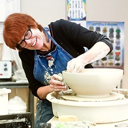 ARTIST AT WORK:  Ceramicist Patricia Griffin molds a bowl at her Main Street studio and shop in Cambria. - PHOTO COURTESY OF PATRICIA GRIFFIN