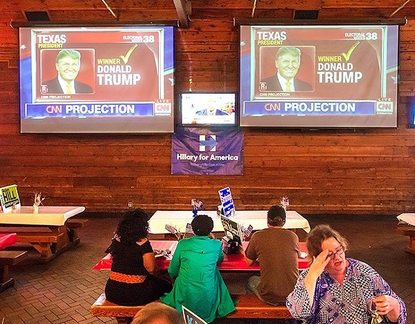 SAD! SLO County Democrats watch Donald Trump's electoral upset over Hillary Clinton in the 2016 general election. The party hopes to gain ground in local, state, and national elections in 2018, but infighting and division could stymie those plans. - PHOTO BY CHRIS MCGUINNESS