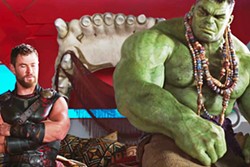 TWO HOT-HEADED FOOLS Thor (Chris Hemsworth) and The Hulk (voiced by Mark Ruffalo) commiserate after their gladiatorial battle and try to work out their differences. - PHOTO COURTESY OF MARVEL ENTERTAINMENT