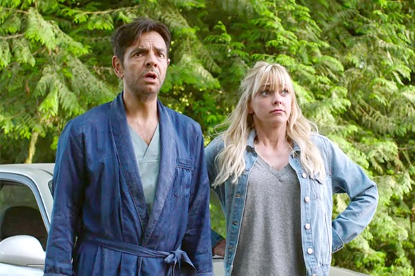 SURREAL After losing his memory, a wealthy playboy (Eugenio Derbez) is convinced he's a contractor married to his former cleaning lady (Anna Faris) in Overboard. - PHOTO COURTESY OF PANTELION PICTURES