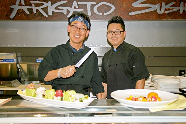 TEAM ARIGATO From left, Arigato Sushi owner Sang Park pictured with Executive Chef Sky Rah. - PHOTO BY HAYLEY THOMAS CAIN