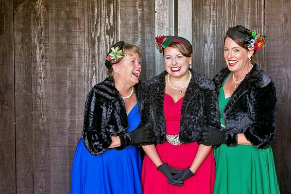 FIFTIES SASS! The Jingle Belles&mdash;(left to right) Linda A. Wilson, Terri Kahn, and Donna Jones&mdash;perform in the spirit of The Andrews Sisters, with original arrangements and tight harmonies. - PHOTO COURTESY OF HOLLEY ELIZABETH PHOTOGRAPHY