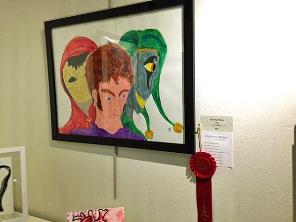 SEEING TRIPLE Leviticus Sullivan's award-winning painting, Identity Krisis, features depictions of himself, a guardian angel, and an imaginary friend. - PHOTO COURTESY OF LEVITICUS SULLIVAN