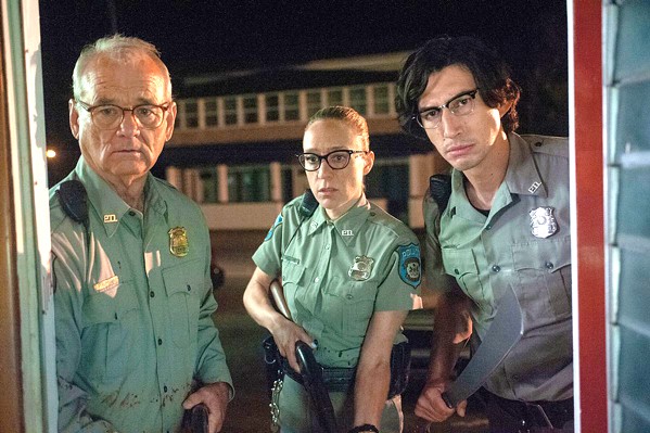 ZOMBIES? (Left to right) Centerville Police Chief Cliff Robertson (Bill Murray), and officers Mindy Morrison (Chlo&euml; Sevigny) and Ronnie Peterson (Adam Driver) are in over their heads when the dead begin to rise from their graves and feast on the living, in the new comedy horror film The Dead Don't Die, by auteur Jim Jarmusch. - PHOTO COURTESY OF ANIMAL KINGDOM
