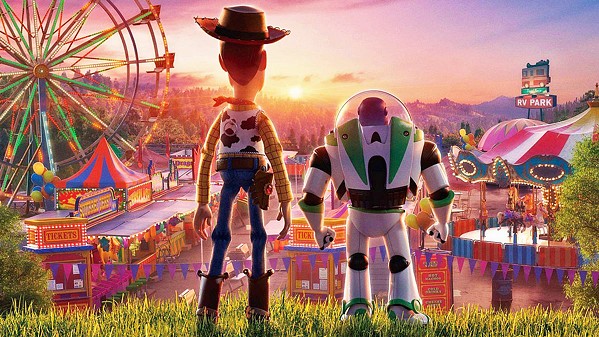 STRANGE NEW WORLD Woody (voiced by Tom Hanks, left) and Buzz Lightyear (voiced by Tim Allen) search for a missing toy, in Toy Story 4. - PHOTO COURTESY OF PIXAR ANIMATION STUDIOS