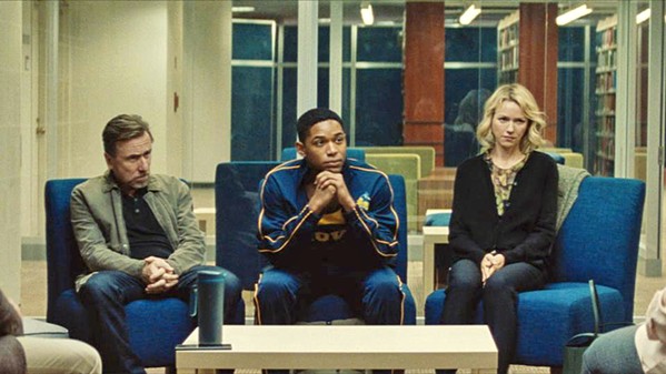 CONFRONTED Accomplished student and athlete Luce's (Kelvin Harrison Jr., center) stellar reputation is called into question after his teacher discovers something shocking in his locker, in Luce. - PHOTO COURTESY OF TOPIC STUDIOS