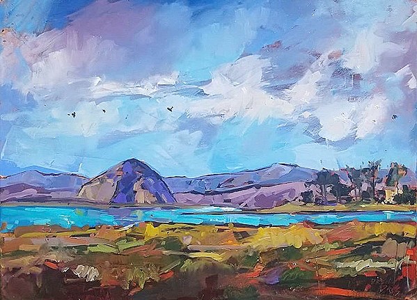 A DIFFERENT ANGLE Drew Davis' colorful work, Sweet Springs, depicts Morro Rock from the perspective of Sweet Springs Nature Preserve in Los Osos. - IMAGE COURTESY OF DREW DAVIS