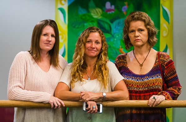 TOGETHER From left to right: Jennifer Byon, Tanya Walker, and Becky Heart after Josiah Johnstone's hearing on Oct. 17, 2019. These women were among those who helped bring to light Johnstone's abuse; on Jan. 28, he was sentenced to serve four years and eight months in state prison. - FILE PHOTO BY JAYSON MELLOM