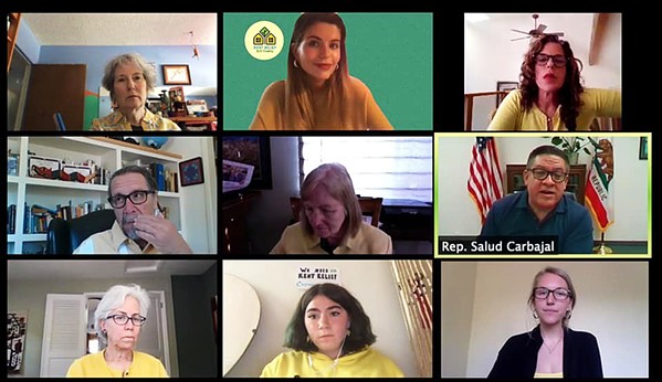 BAN EVICTIONS On May 12, several key members of SLO County's Rent Relief Coalition met with Rep. Salud Carbajal (D-Santa Barbara) in a Zoom meeting to discuss federal legislation. Now they're pushing for a local ban on evictions. - SCREENSHOT FROM FACEBOOK