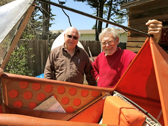 RENAISSANCE MAN Painter, sculptor, house builder, civil engineer, cartoonist, and airplane builder Arthur Van Rhyn (right) stands with friend and pilot Gordon Heinrichs in front of Legal Eagle, the single-person aircraft he built, which he donated to the local Experimental Aircraft Association chapter.