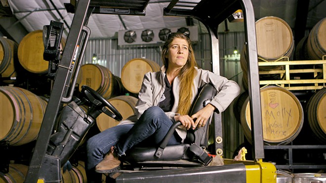 BORROWING FORKLIFTS Vailia Esh, owner and winemaker of Desparada Wines, talks to filmmaker Dina Mande about how the winemaking community in Tin City sometimes ends up sharing equipment.