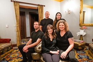 OPULENT INDULGENCE The massage experts of the Spa at Madonna Inn&mdash;clockwise from center bottom, Katie Porter, Murat Watson, Jason Constable, Sarah Thomas, and Jenna Mayne&mdash;offer therapeutic, rejuvenating treatments for hotel guests, day-visitors, and locals. Massage packages include complementary aromatherapy and offer 60- or 90-minute deep-tissue and nurturing techniques, including warm stones, heated bamboo, arnica oil, CBD, and more. - PHOTO BY JAYSON MELLOM