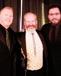 INCLUSIVE LEADER Dusty Colyer-Worth (center), president of the GALA Pride and Diversity Center, is a community leader on diversity, equity, and inclusion. He’s pictured here with his husband David Worth (left), and their partner James Upton.
