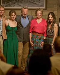 PERFECT? (Left to right) Logan (Conor Merrigan-Turner), Brooke (Essie Randles), Stan (Sam Neill), Joy (Annette Bening), Amy (Alison Brie), and Troy (Jake Lacy) are the dysfunctional Delaney family in Apples Never Fall, streaming &#10;on Peacock.