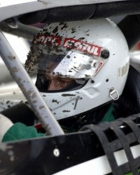 MUD IN YER EYE:  Santa Maria Speedways dirt track does not just take special skills to drive in. Many drivers also cover their visors in peel-off plastic strips in case the mud gets too bad.