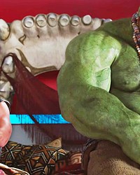 TWO HOT-HEADED FOOLS Thor (Chris Hemsworth) and The Hulk (voiced by Mark Ruffalo) commiserate after their gladiatorial battle and try to work out their differences.