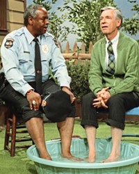 FORWARD THINKER Fran&ccedil;ois Scarborough Clemmons (left) and Fred Rogers share a pool of water at a time when whites and blacks didn't swim together.