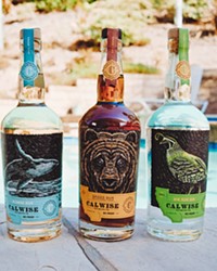 LIQUID CALI From left to right, Calwise Spirits blonde rum, spiced rum, and Big Sur gin.