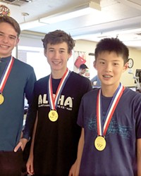 CRACKING CODES Grant Broersma, Christopher Dahl, and Edward Chiang (left to right) won the Cyber Patriot competition at Cuesta College’s summer cyber camp.