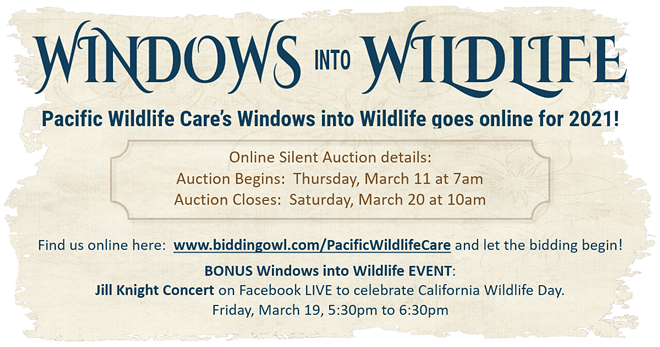 Pacific Wildlife Care Spring Fundraiser (on-line) + Jill Knight concert